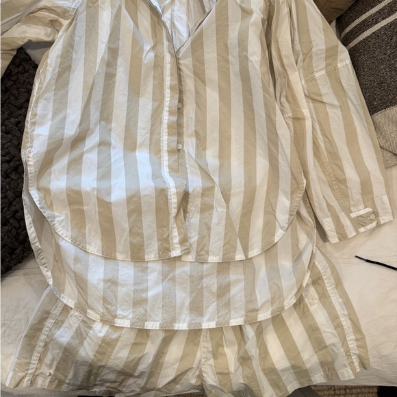 Mikoh Striped Beige and White Shirt and Shorts Set - Picture 3 of 3
